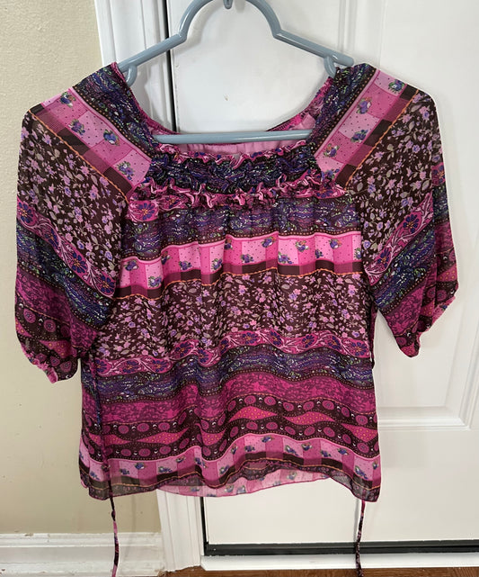 12 Justice top EUC Flower pattern blouse - size Youth - 12 (L)