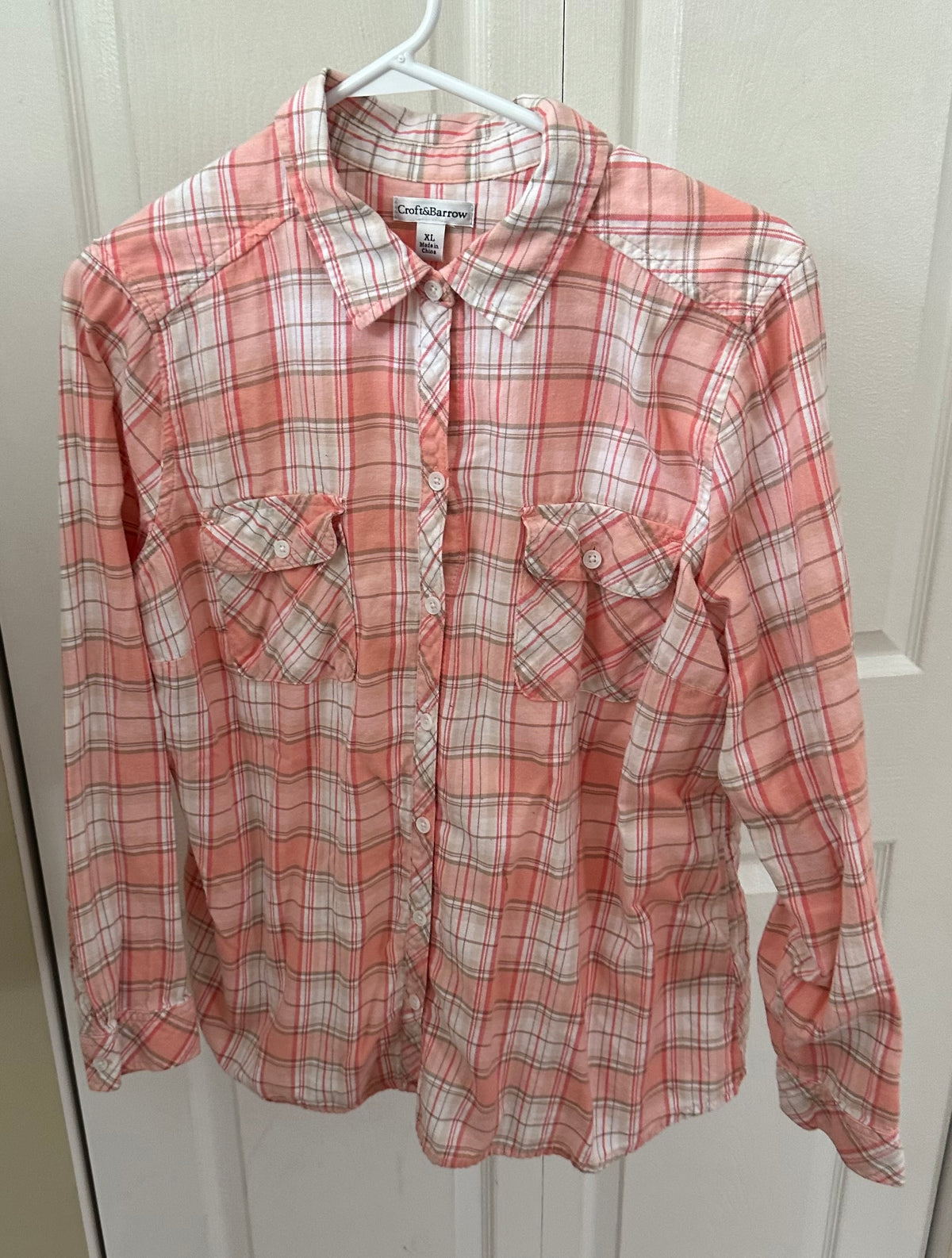 Croft & Barrow plaid EUC Peach/ salmon color defe - size Women - XL (16/18)