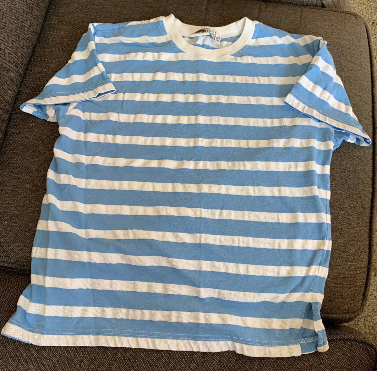 Blue white stripes shirt teen boy XL-mens XS - size Youth - 16 (XL)