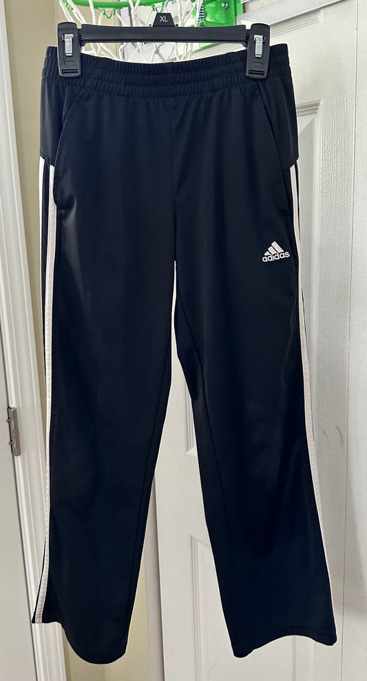 8+ adidas pants GUC Black 3 white stripes - size Youth - 8 (M)