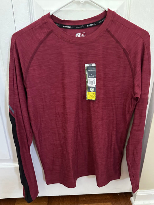 New Russell Long sleeve dri power maroon - size Youth - 14 (XL)