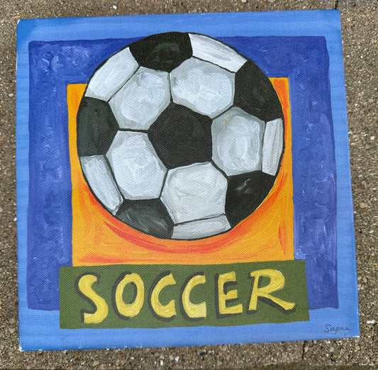 Soccer canvas VGUC 9 x 9 inches