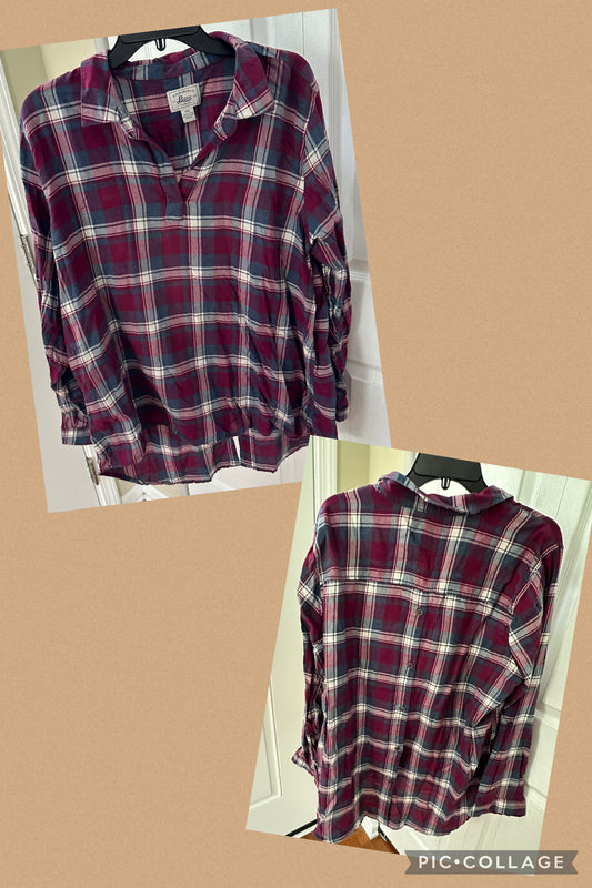 100% cotton plaid blouse Navy/maroon, Bass brand - size Women - 2X (20/22W)