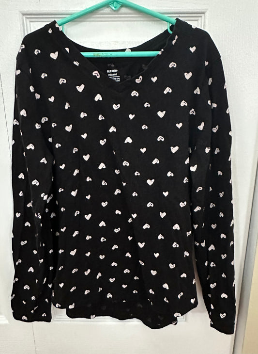 14 old navy relaxed LS V neck heart EU-VGUC - size Youth - 14 (XL)
