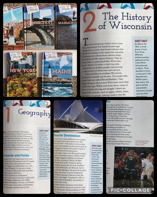 5 my state USA 75pg each Wisconsin, New York,