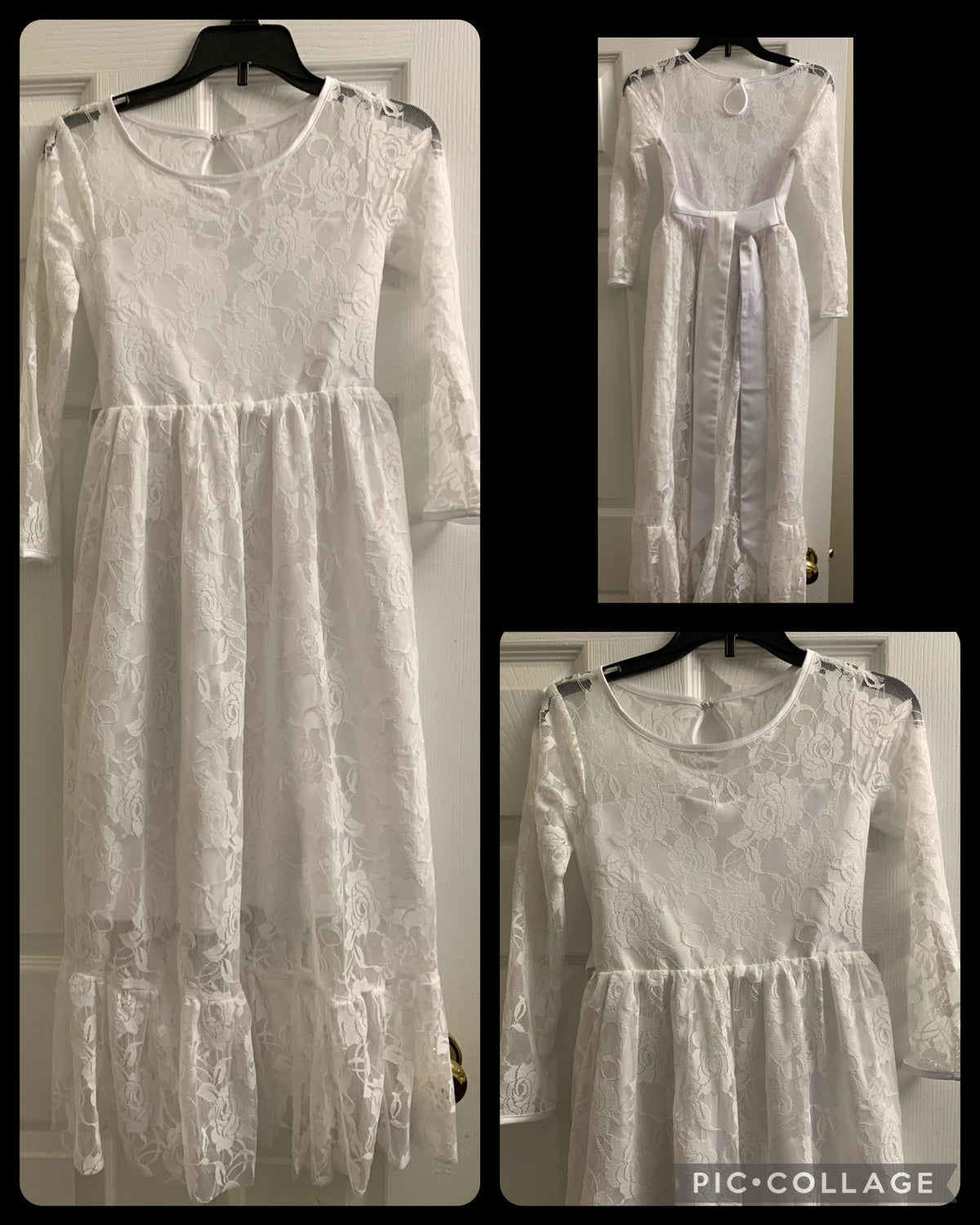 8/9 long white dress Good for Communion - size Youth - 8 (M)