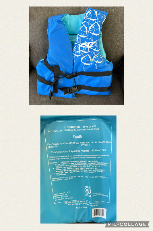 Blue life jacket  EUC 50-90 lb swimming vest