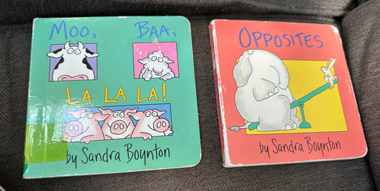 2 board books Opposites & Moo Baa la