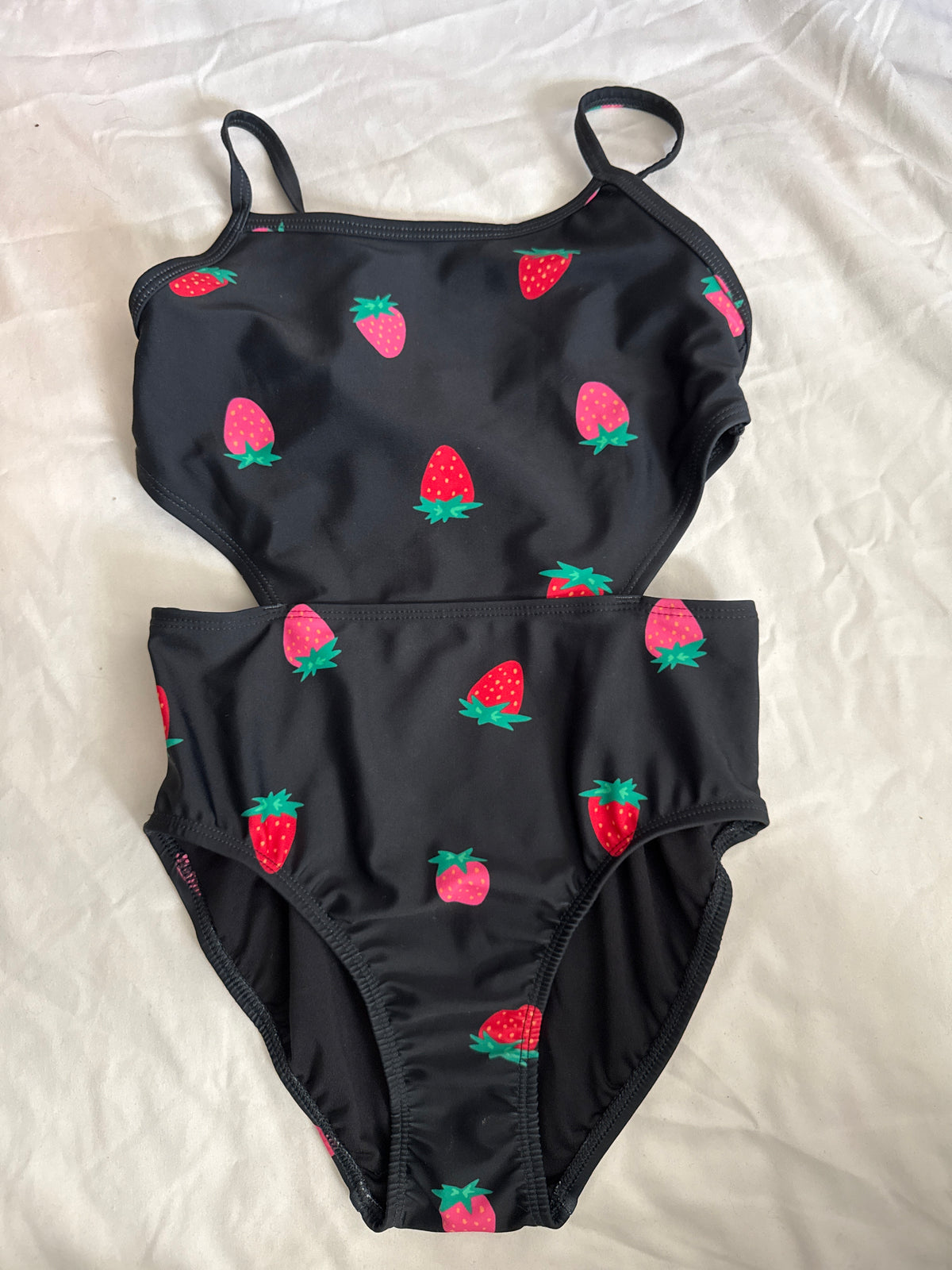 Old Navy swimsuit Black w/ strawberries - size Youth - 8 (M)
