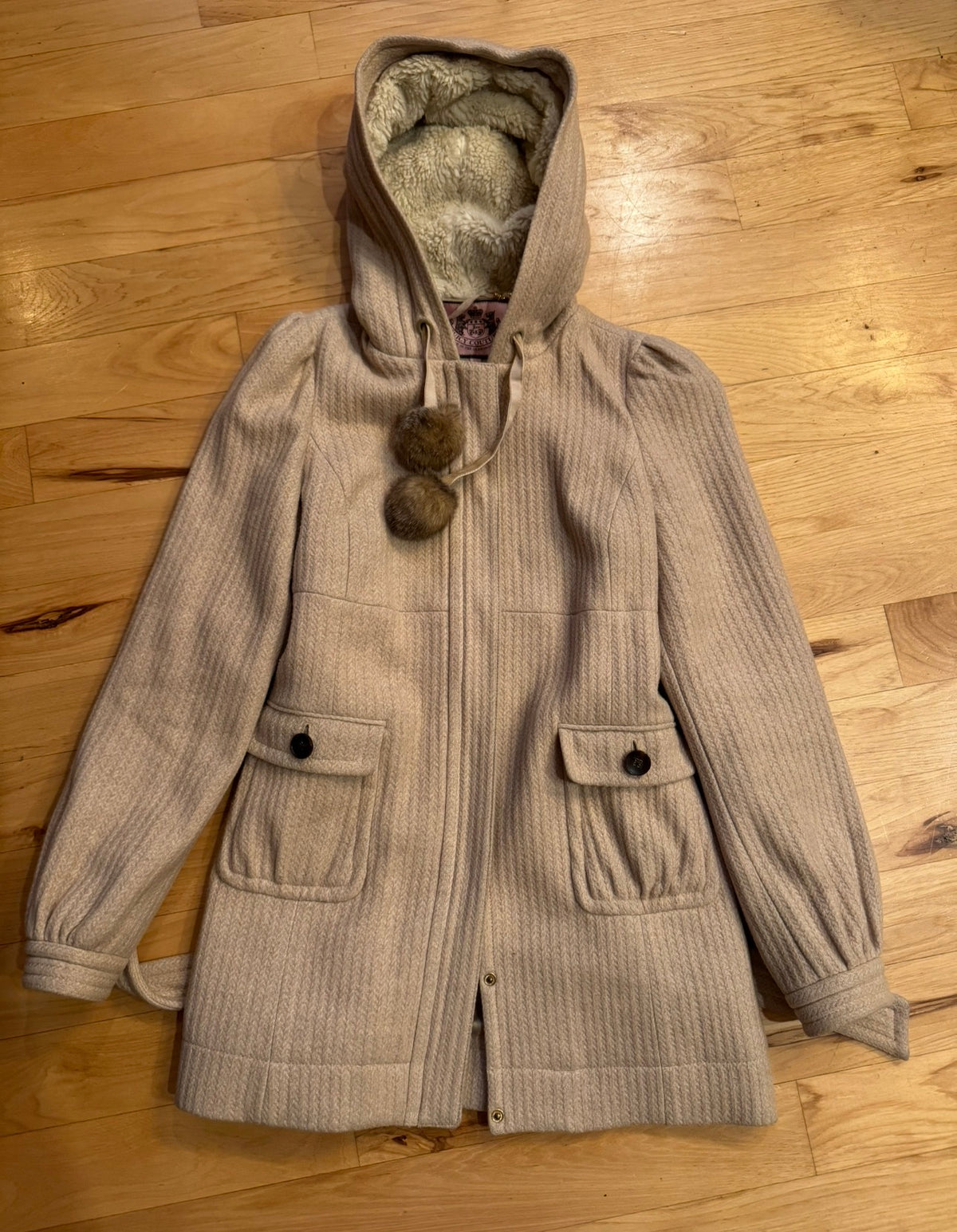 Juicy Couture Beige Wool Zip-Up Coat with Tie - size Women - S (4/6)