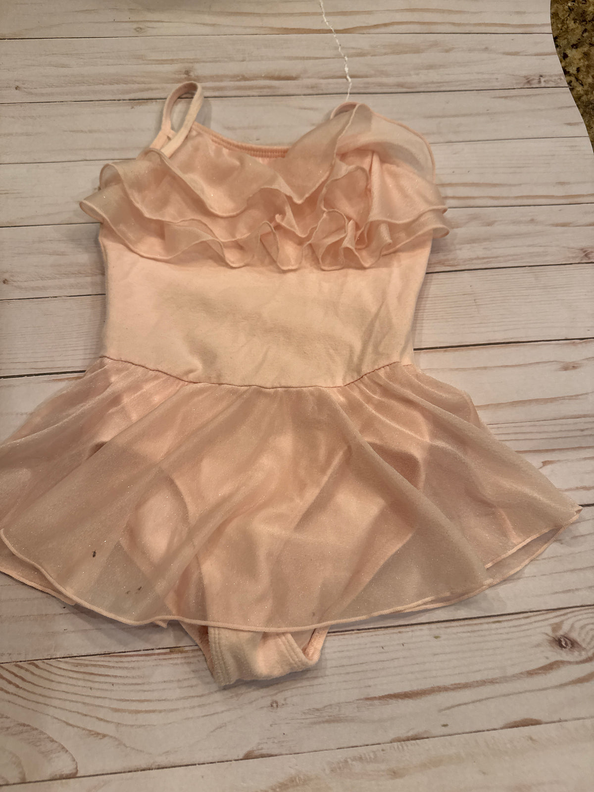 Pink strap leotard with Skirt - play - size Youth - 6 (S)