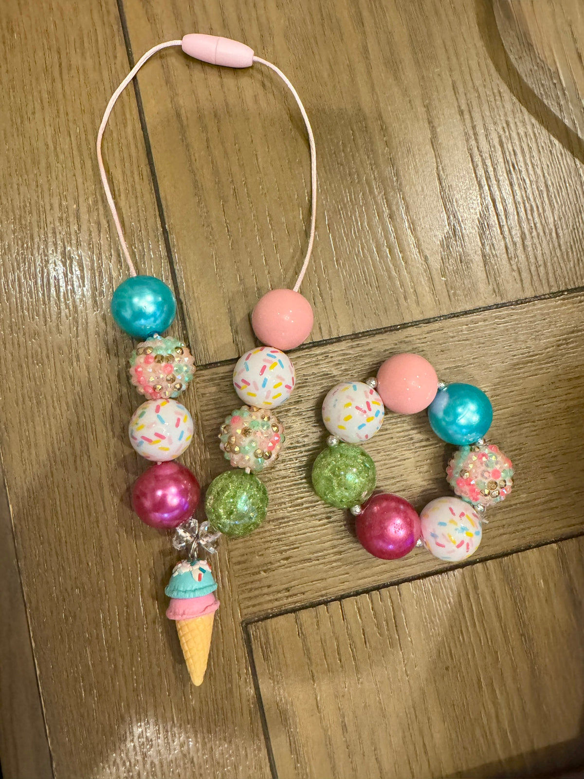Chunky Bead Necklace and bracelet - ice cream