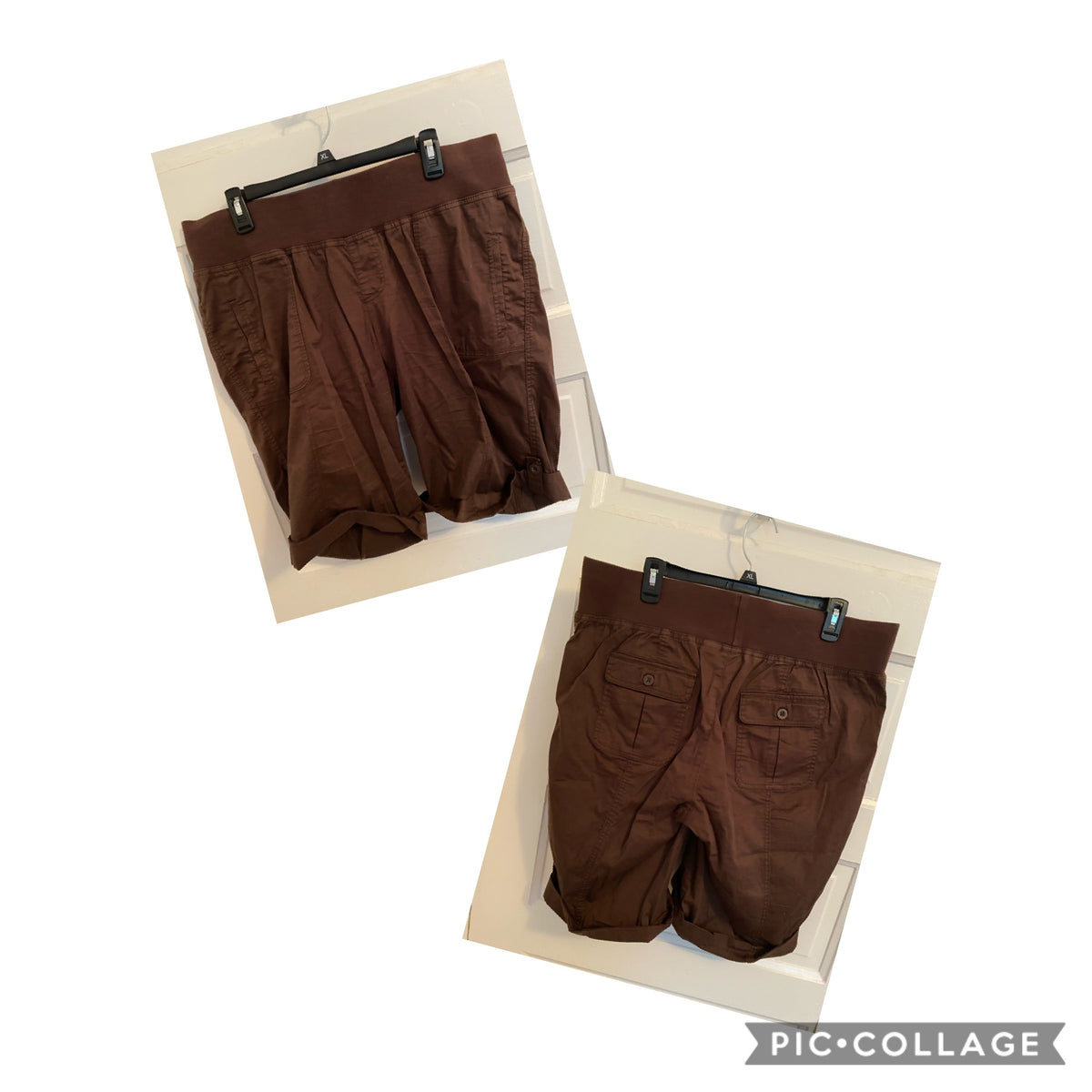 Duo Maternity Brown roll tab shorts - size Women - XL (16/18)