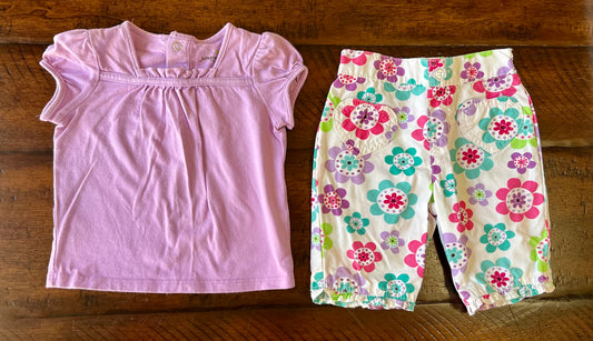2pc JB purple top heart pockets white pant - size Month - 9-12 / 12M