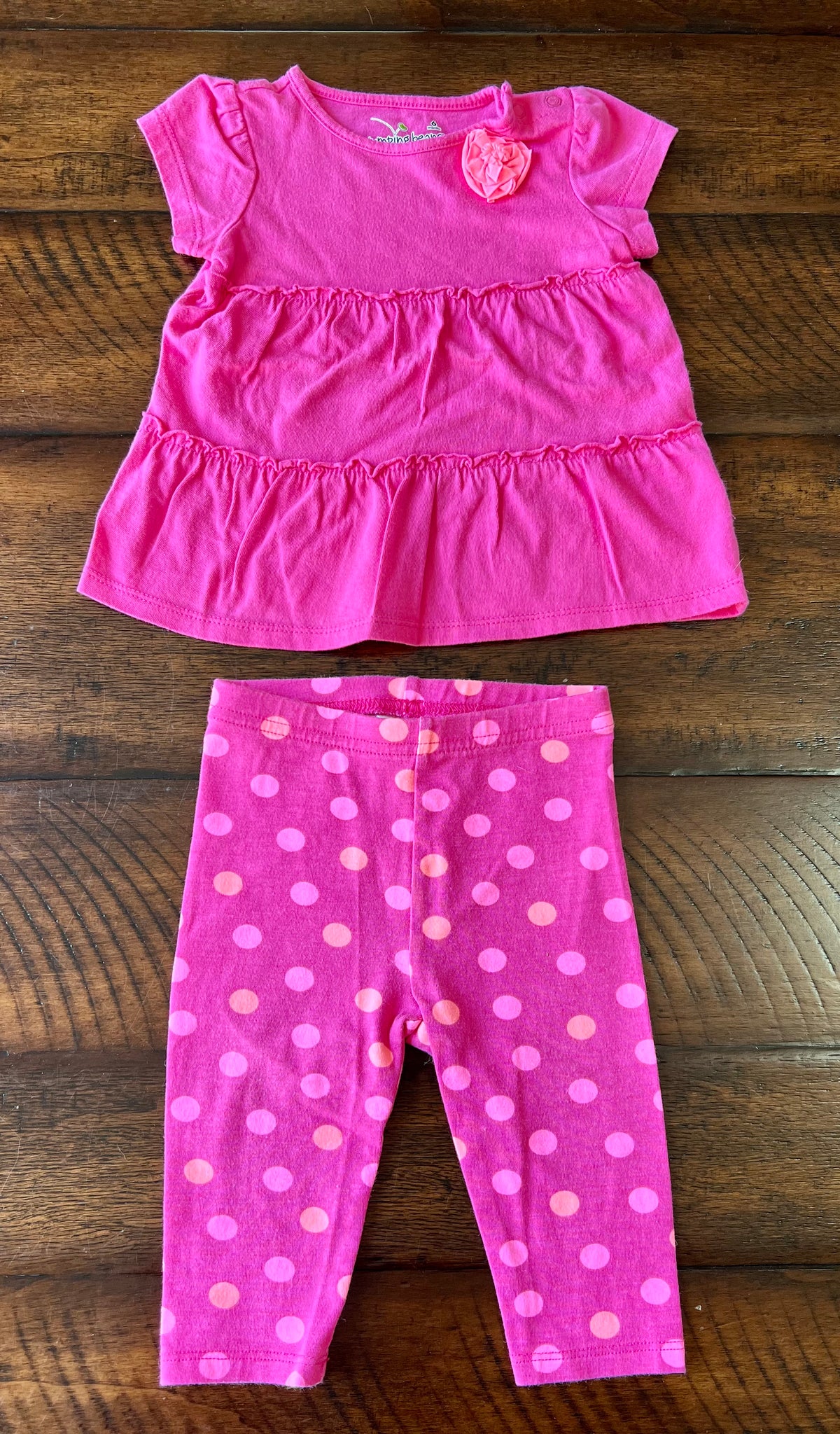 2pc NEW! SS PINK top pink/peach dot pant - size Month - 3-6 / 6M