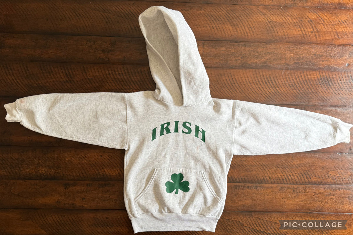 IRISH gray hoodie -shamrock, IRISH - size Youth - 10 (L)
