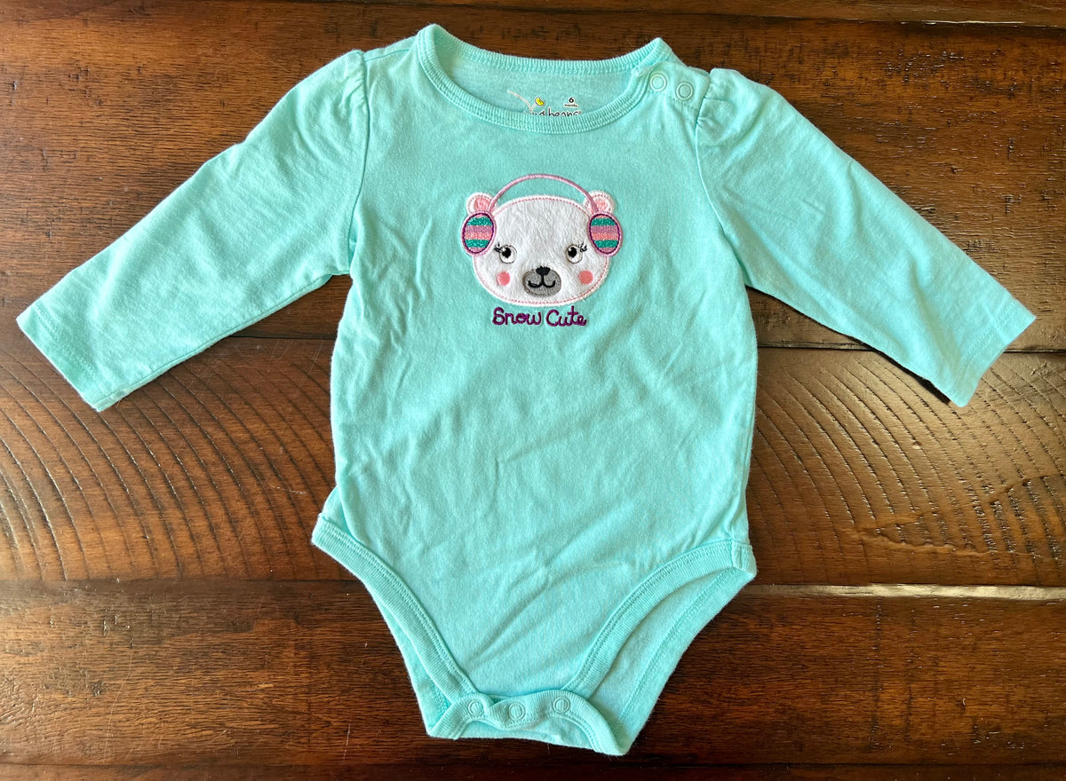SNOW CUTE aqua top long sleeves - size Month - 3-6 / 6M