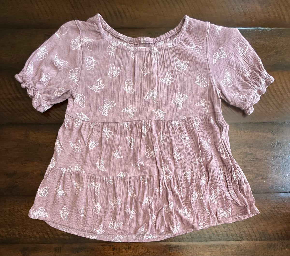 Lavender blouse -white butterflies - size Youth - 10 (L)