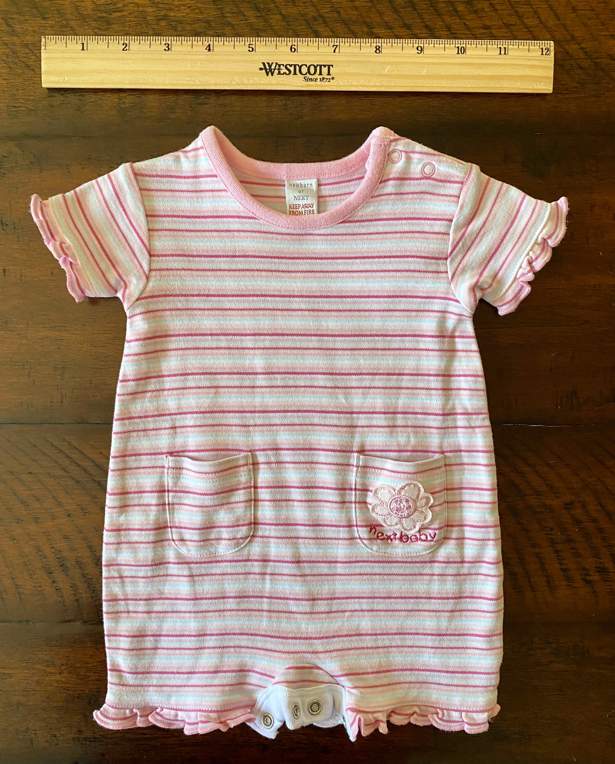 Pink striped outfit -cute pockets & hems - size Month - Newborn