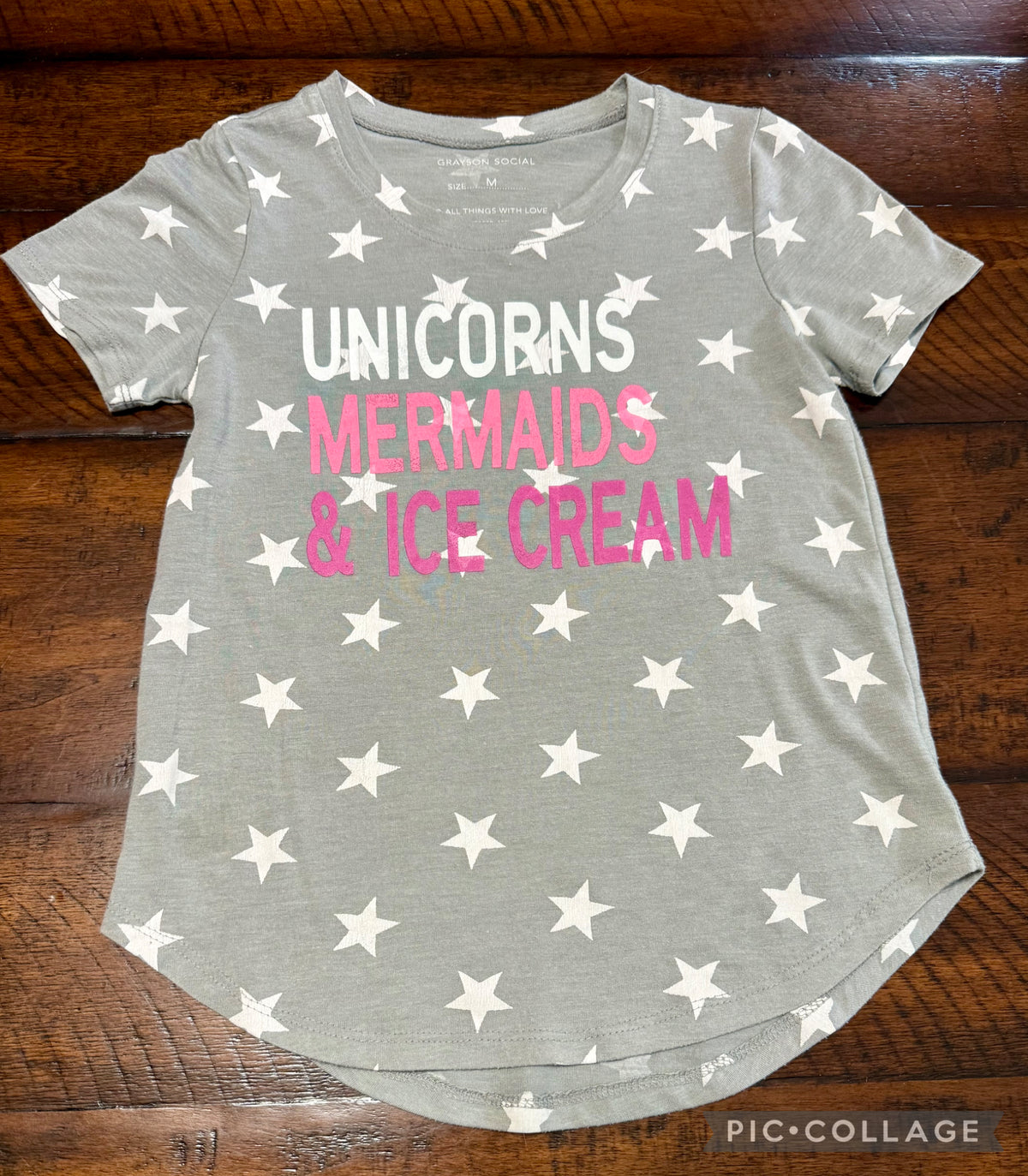 Grayson Social gray top -Unicorns, Mermaids - size Junior - M (7/9)