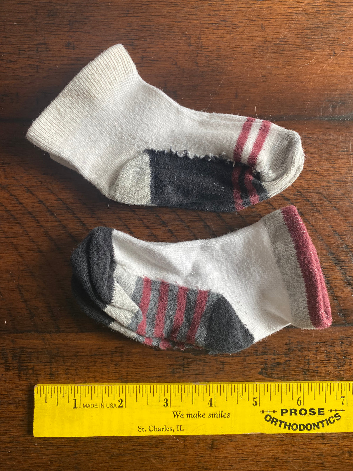 2 pairs of toddler socks - 2 black, red stripes