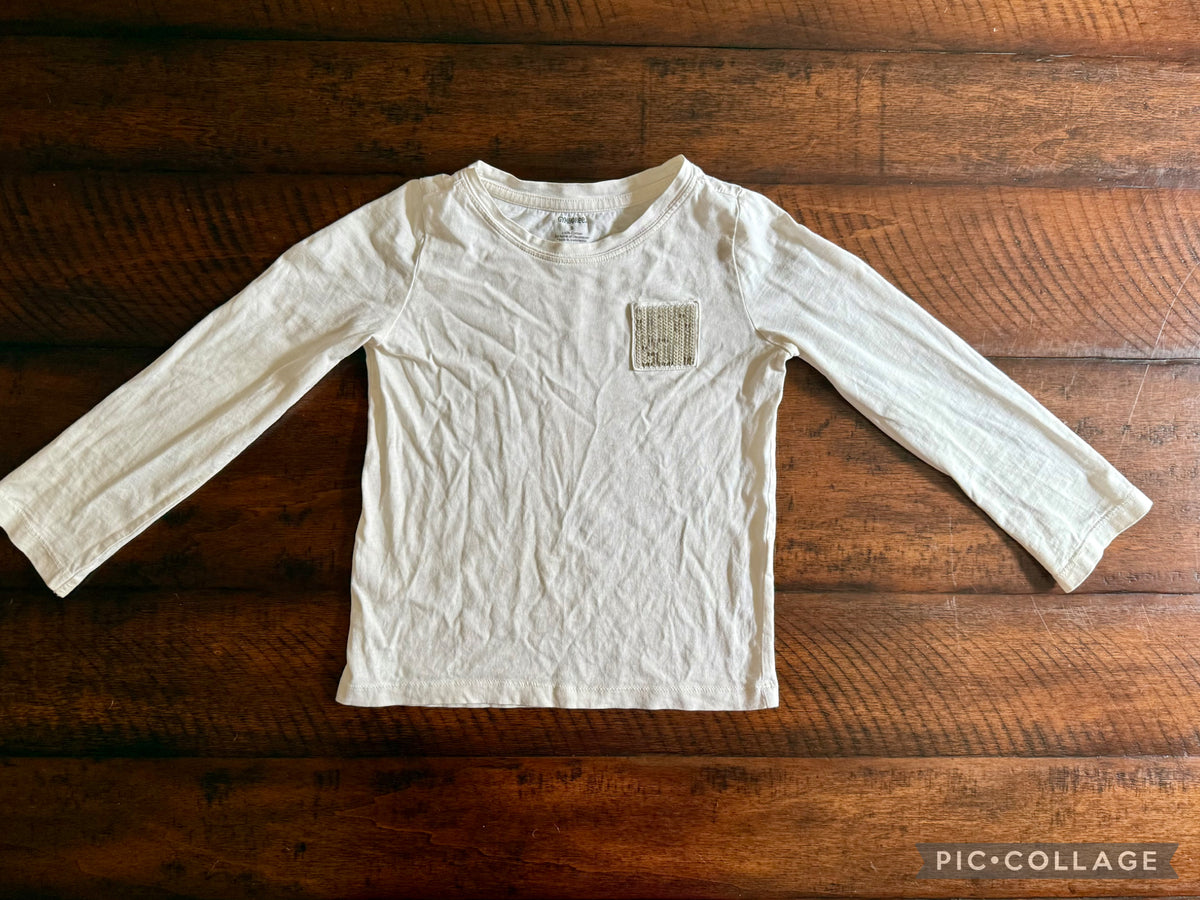 Gymboree white LS top -sequins on pocket - size Youth - 5 (XS)