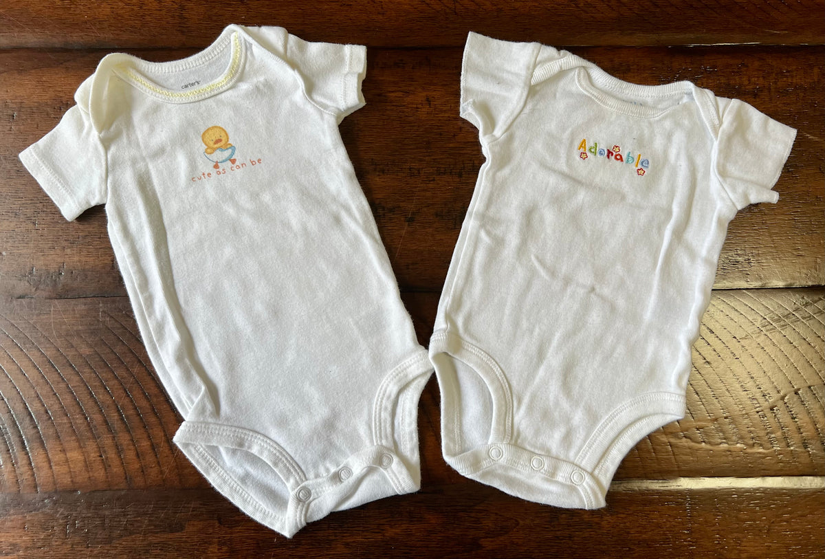 2 onesies- Adorable + duck Cute as Can Be