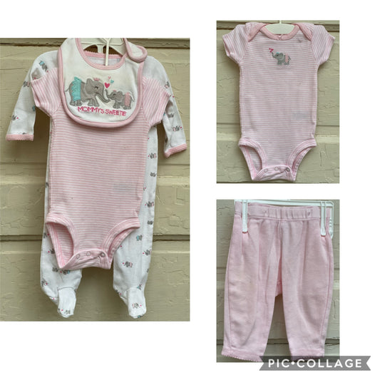 NEW! Carter's 4pc outfit pink ELEPHANT gift set - size Month - 0-3 / 3M