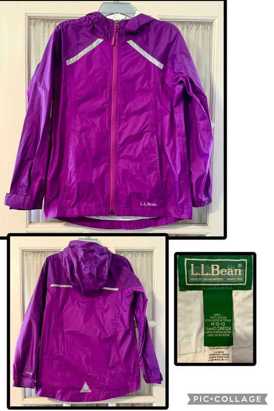 L.L.Bean purple raincoat -with hood, pockets - size Youth - 10 (L)