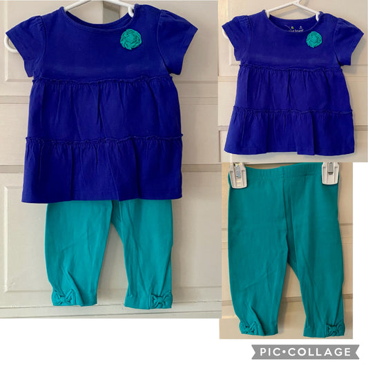 2pc NEW! SS BLUE top TEAL pants/bow - size Month - 3-6 / 6M