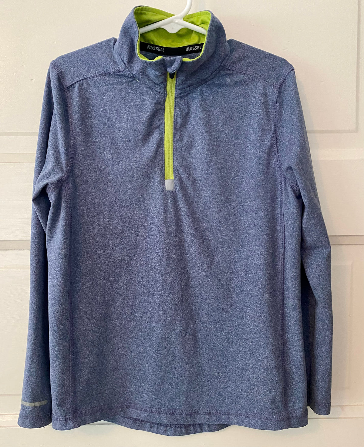 Russell warm up jacket- 1/4 zip, gray/blue - size Youth - 6 (S)