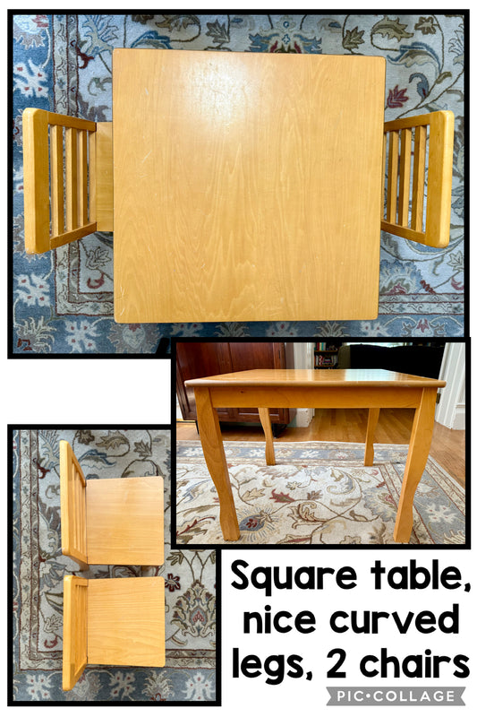 Table and 2 chairs -wood; sturdy