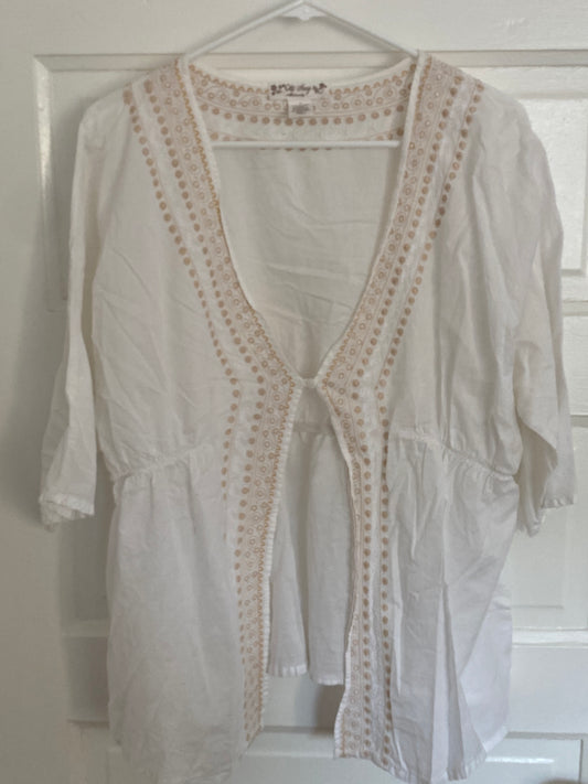 Old Navy cream blouse embroidered front- tan - size Women - L (12/14)