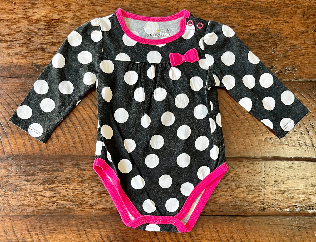 NEW! Black LS P-DOT top pink accents; SO CUTE! - size Month - 3-6 / 6M