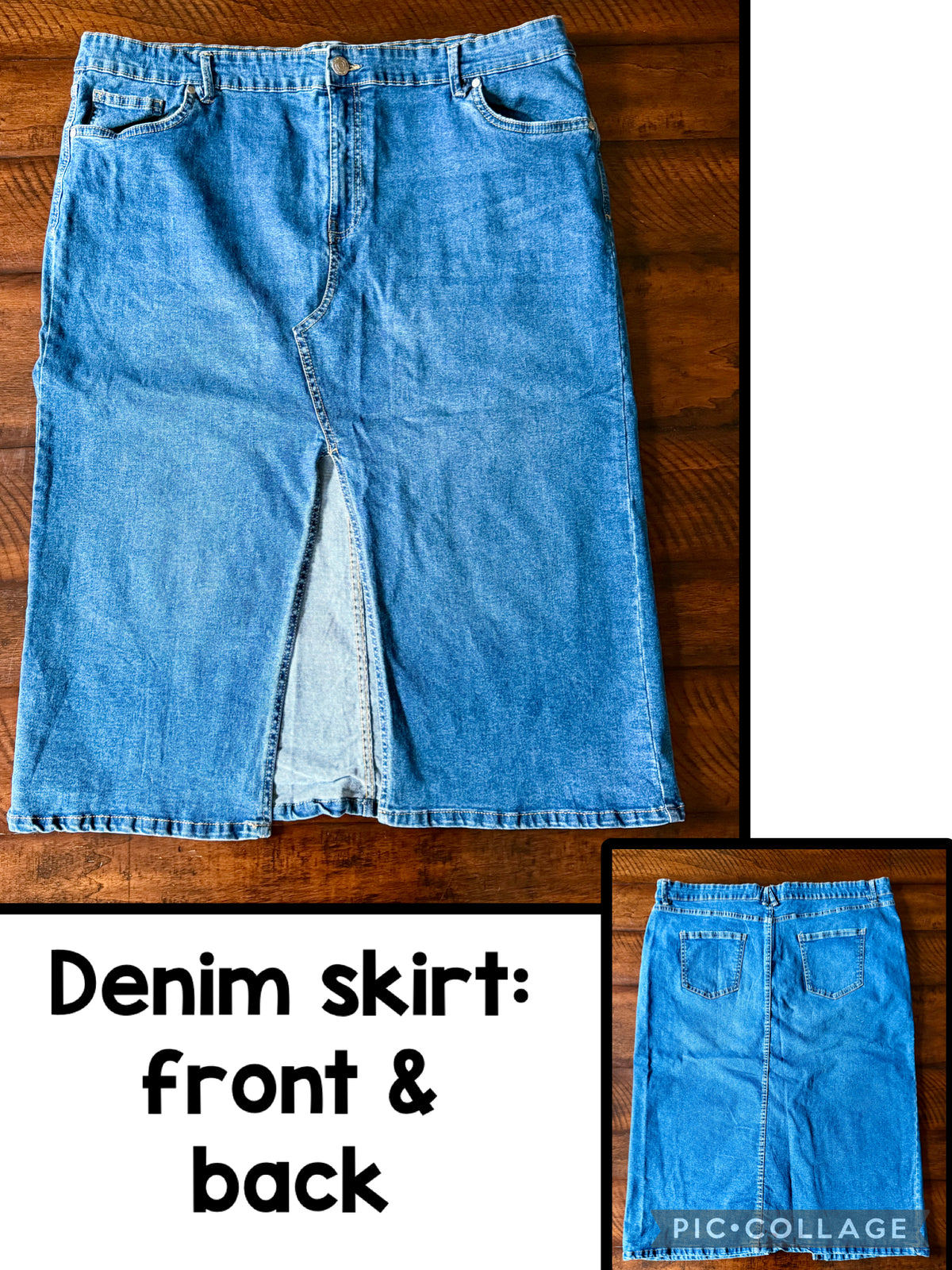 Denim skirt -split in front; comfy! - size Women - XL (16/18)