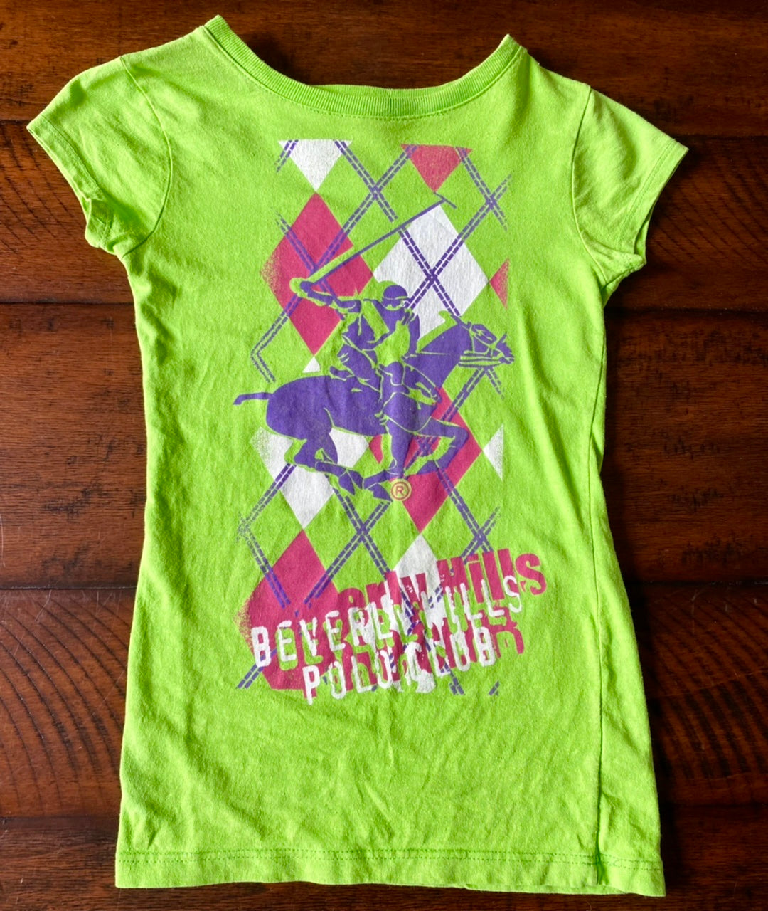 Beverly Hills Polo Club -green/horse/argyle - size Youth - 7 (S)