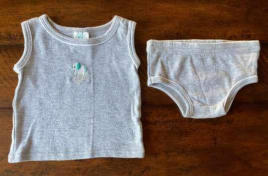 2pc Teddy Boom gray set ELEPHANT shirt/short EUC - size Month - 3-6 / 6M
