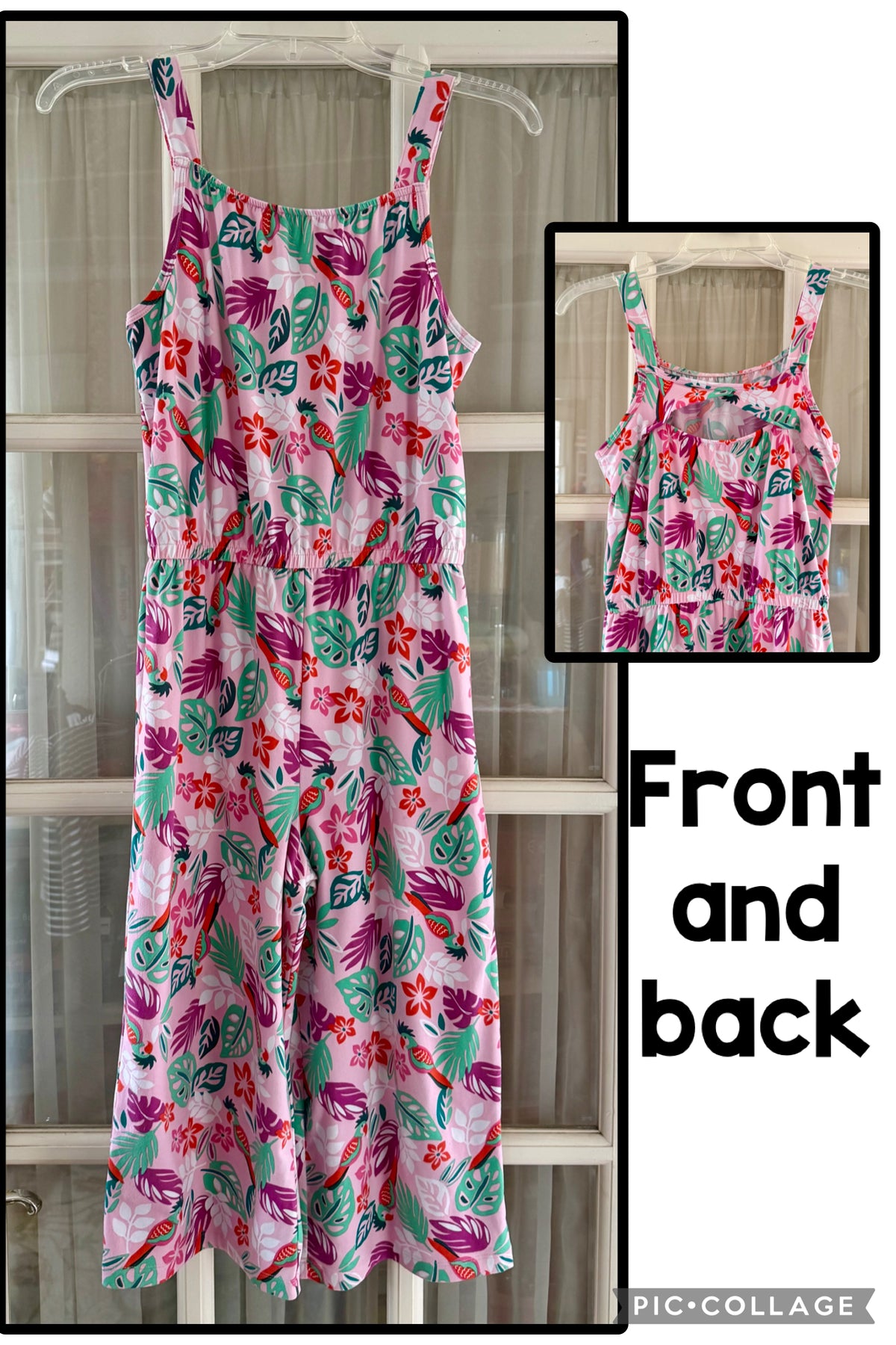 Pink sleeveless jumper - cool leaf motif - size Youth - 10 (L)