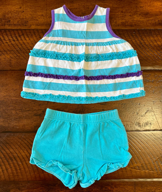 2pc CUTE Aqua summer set striped top, aqua shorts - size Month - 9-12 / 12M