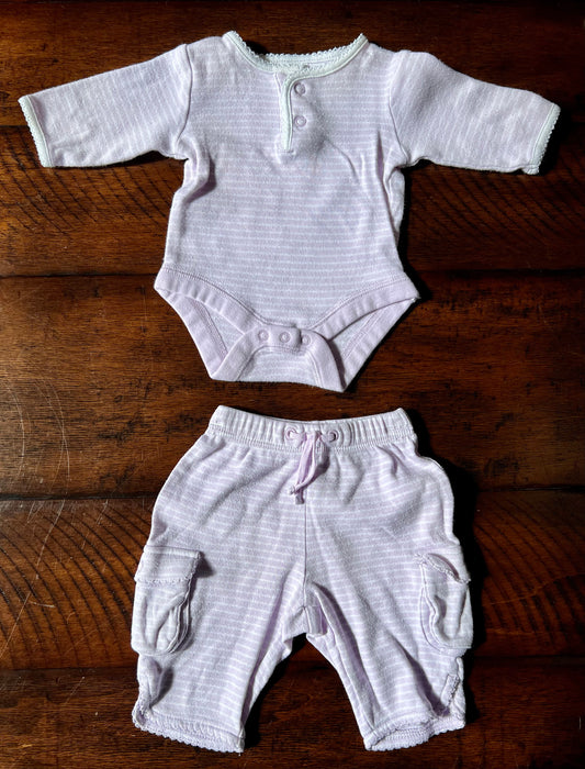NEW! 2pc GAP lavender striped LS top + bottom - size Month - 0-3 / 3M