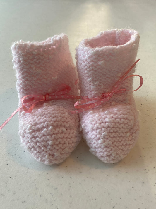 Boutique baby booties pink with polka dots - size Month - 3-6 / 6M