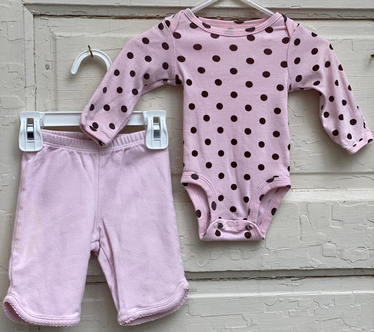 2pc BabyGap pink pants pink/brown p-dot shirt - size Month - Newborn