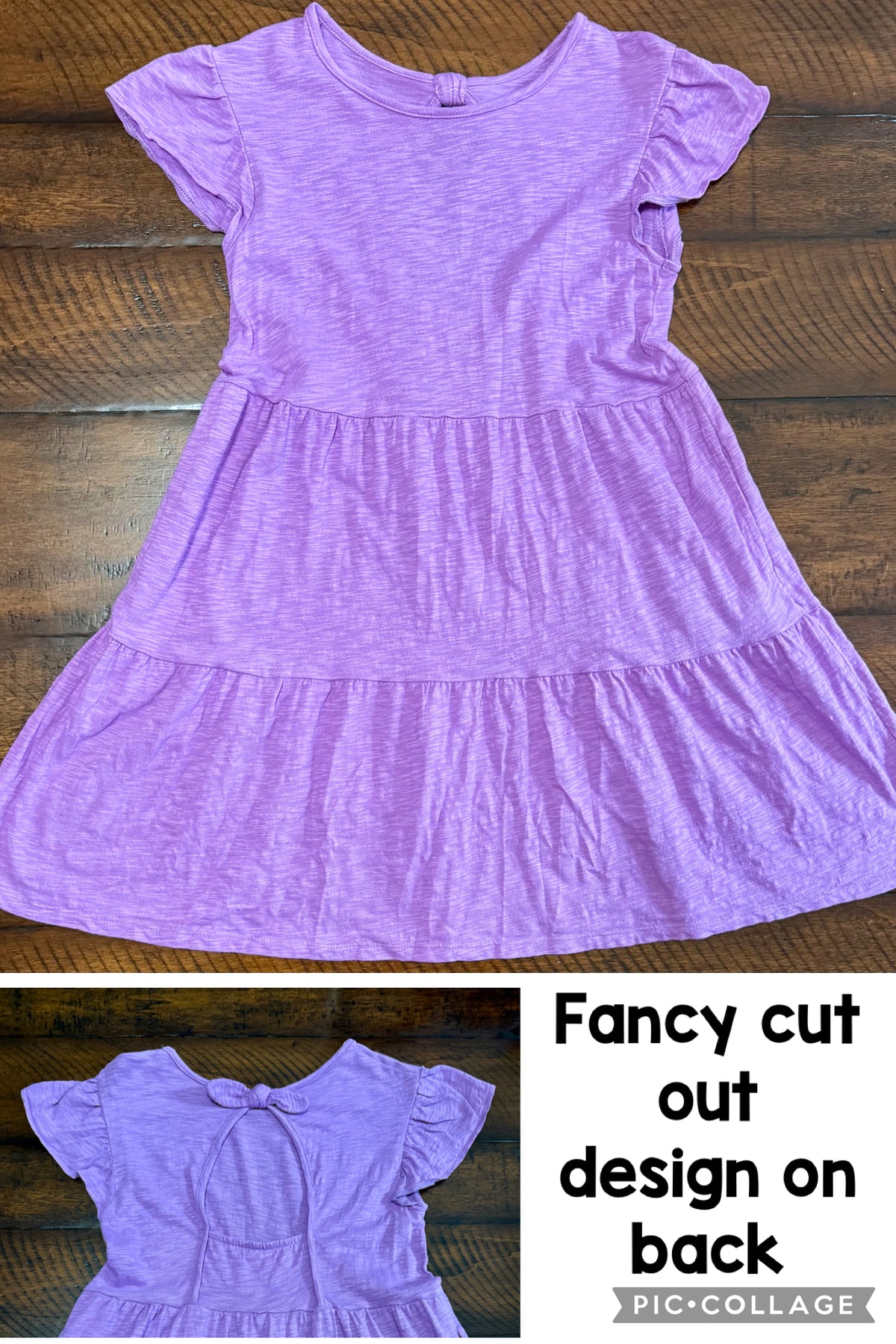Lavender short slv dress -flutter sleeve, pockets - size Youth - 10 (L)