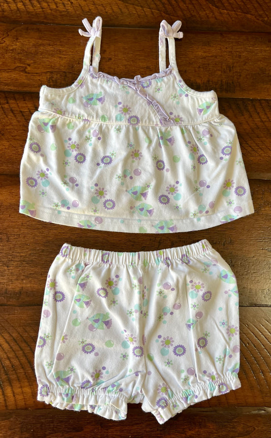 Koala Baby 2pc short set white/purple flowers top - size Month - 9-12 / 12M