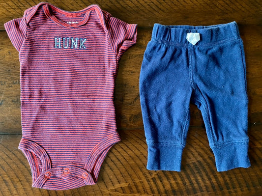 2pc Carter's HUNK set red/blue top; navy pants - size Month - Newborn
