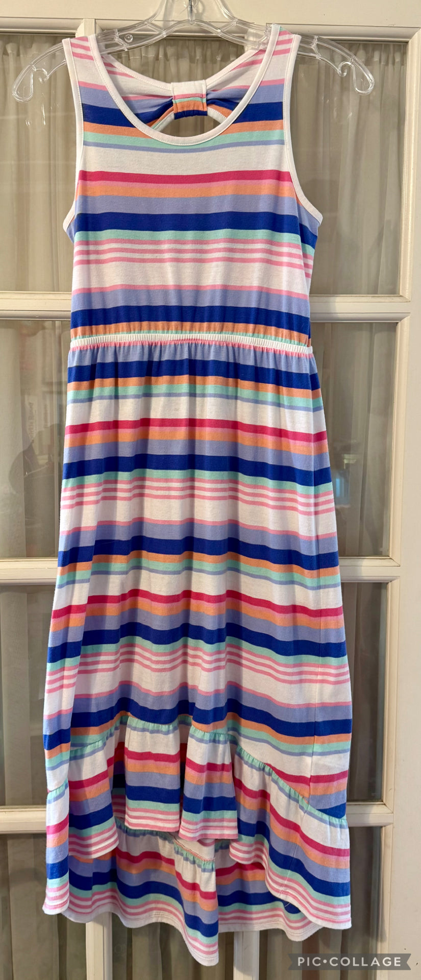 Striped sundress -sleeveless, hi-low hem - size Youth - 10 (L)