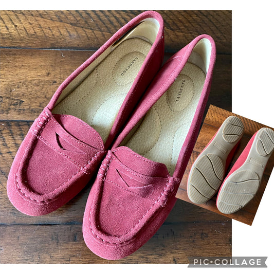 Lands End loafers -suede, berry color - size Shoes - Adult 8 1/2
