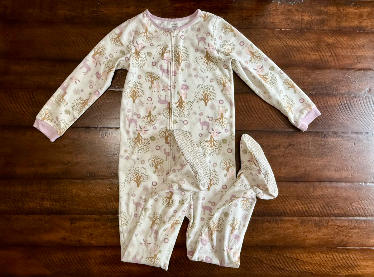Carter's Footy PJs -deer, forest - size Youth - 12 (L)