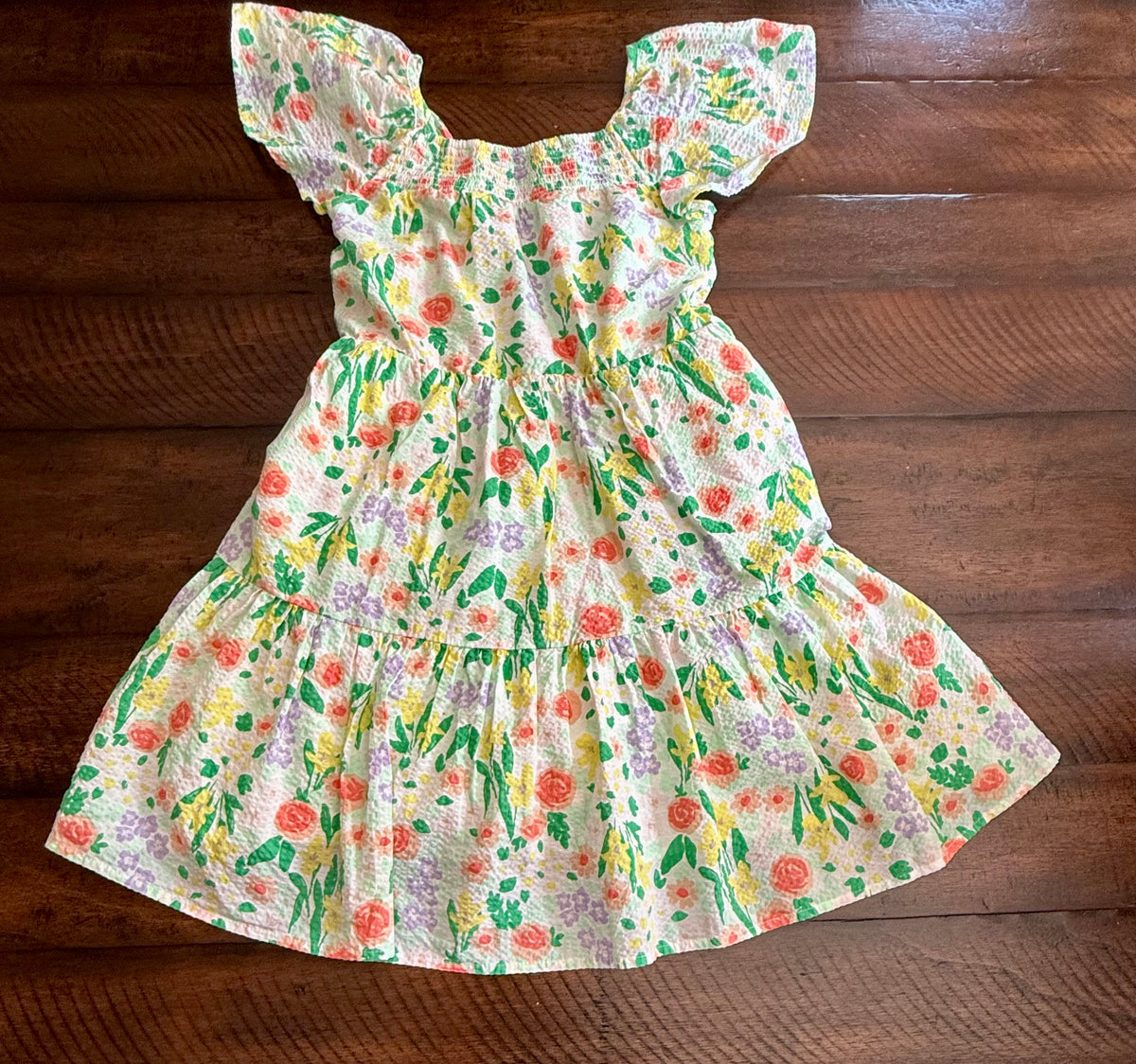 A-line floral dress -flutter sleeve, LINED - size Youth - 10 (L)