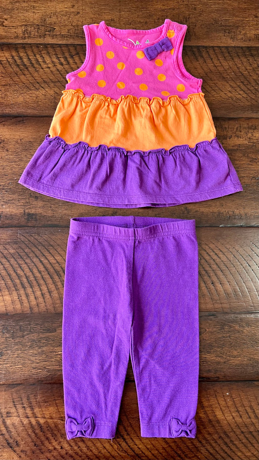 2pc NEW pink dot tank purple pants/ankle bows - size Month - 3-6 / 6M